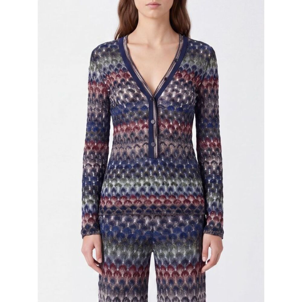 Missoni Women Missoni Slim Fit Multicolour Striped Cardigan With Lurex Yarn